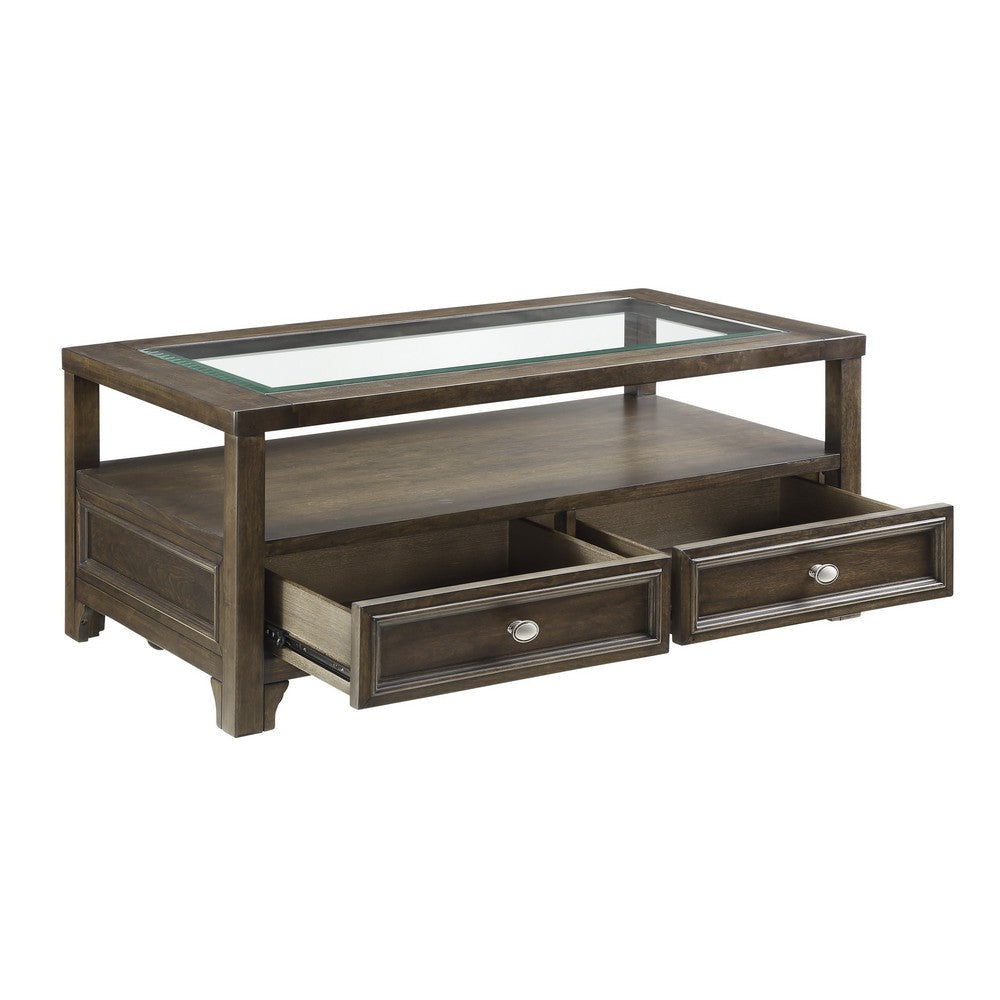 Berny Coffee Table | 2 Drawer and Glass Top | Charcoal Gray 46"