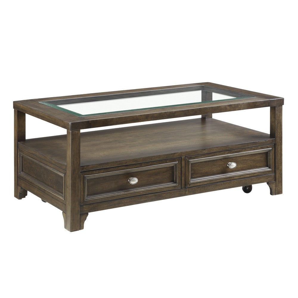 Berny Coffee Table | 2 Drawer and Glass Top | Charcoal Gray 46"