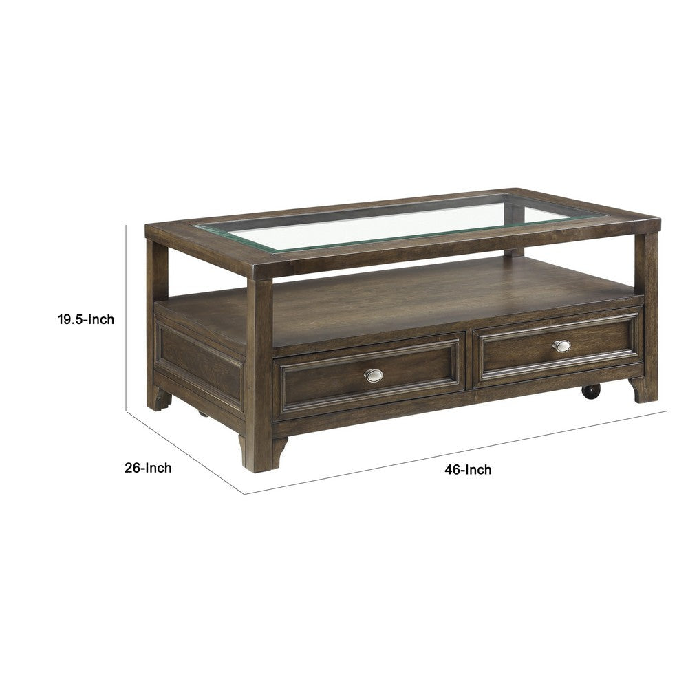 Berny Coffee Table | 2 Drawer and Glass Top | Charcoal Gray 46"
