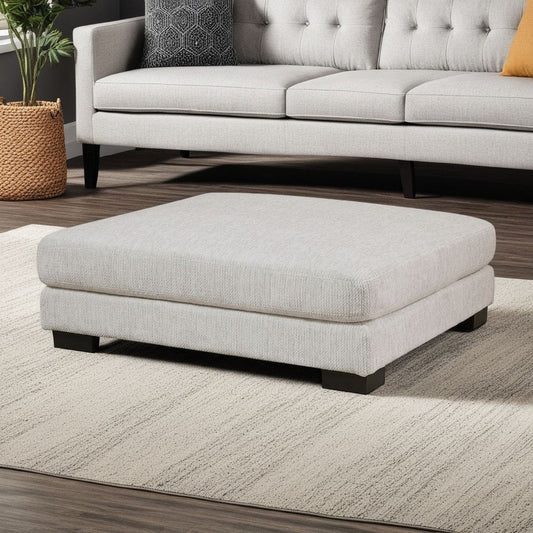 Liny Square Ottoman | 45" Beige Microfiber | Black Solid Wood