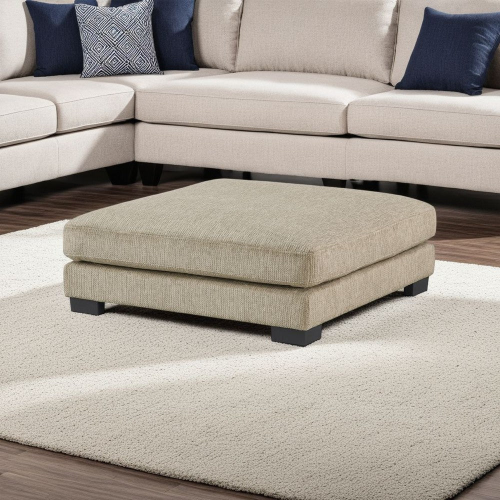 Liny Square Ottoman | 45" Brown Microfiber | Black Solid Wood