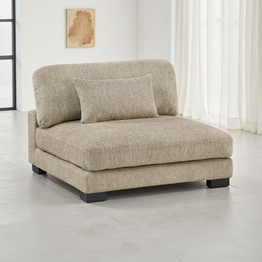 Liny Armless Chair | 1 Pillow | Brown Microfiber | Black Solid Wood