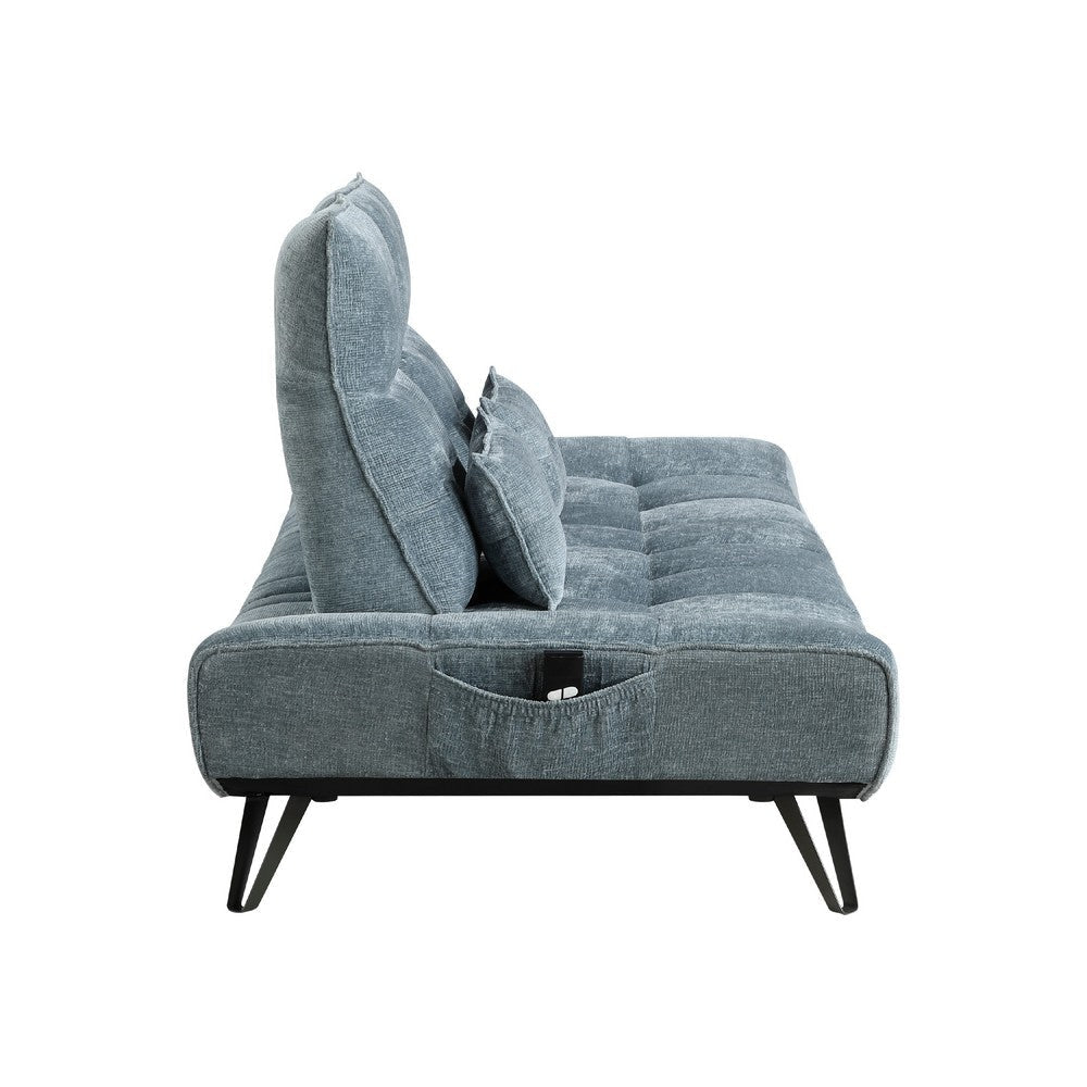 Kyan Adjustable Depth Power Reclining Sofa | 2 Pillows Blue Chenille BM336094