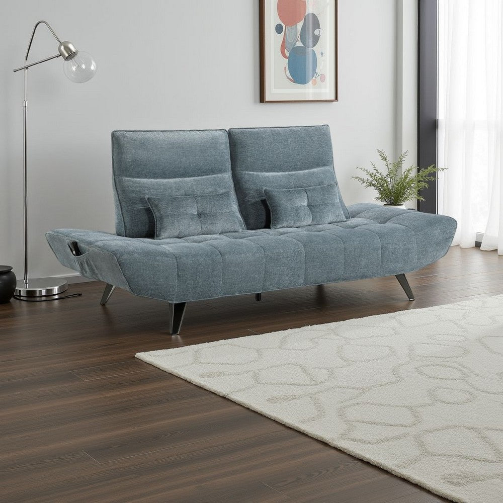 Kyan Adjustable Depth Power Reclining Sofa | 2 Pillows Blue Chenille