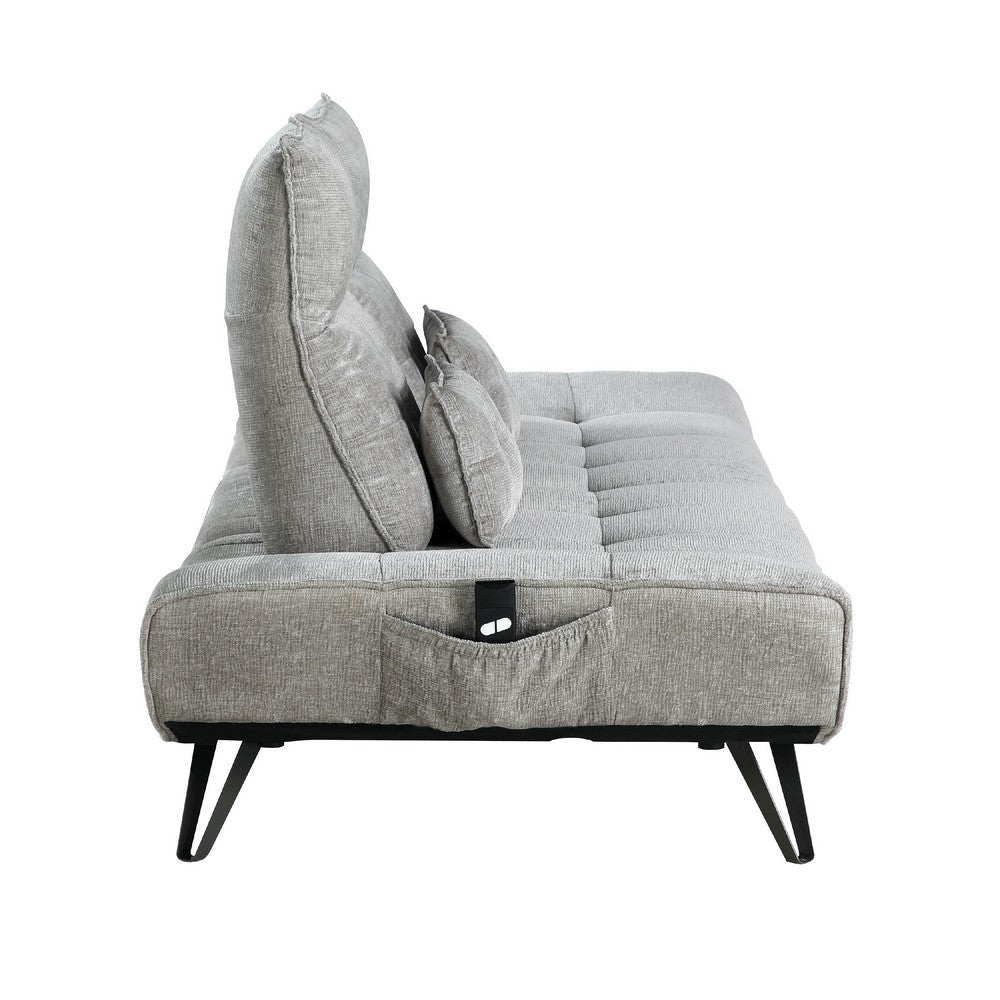 Kyan Adjustable Depth Power Reclining Sofa | 2 Pillows Gray Chenille BM336095