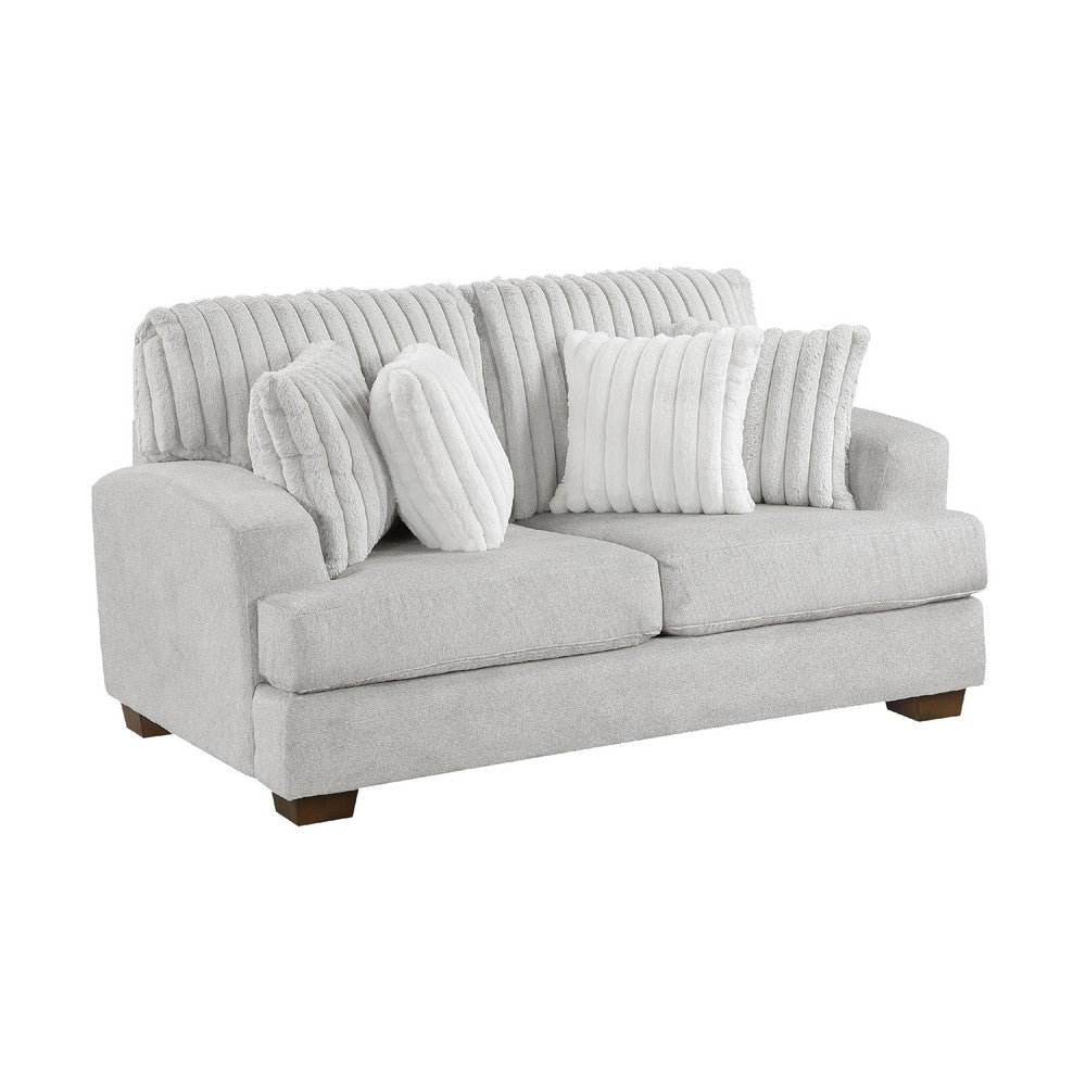 Witz Loveseat | 70" | 4 Pillows | Ribbed Texture Light Gray Corduroy