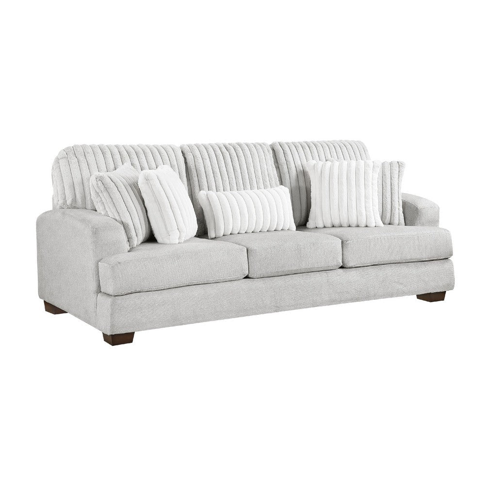 Witz Sofa | 96" | 5 Pillows | Ribbed Texture Light Gray Corduroy