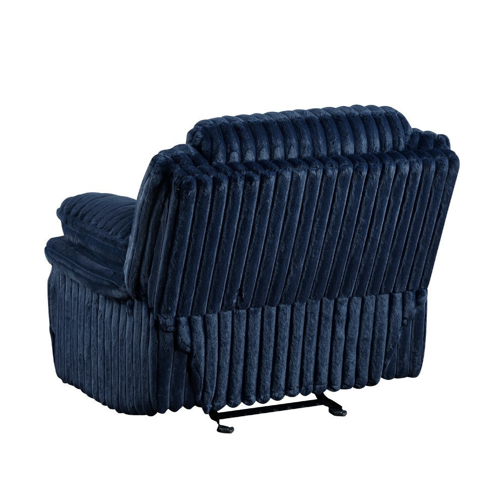 Rexy Manual Glider Recliner Chair | Textured Blue Corduroy Solid Wood