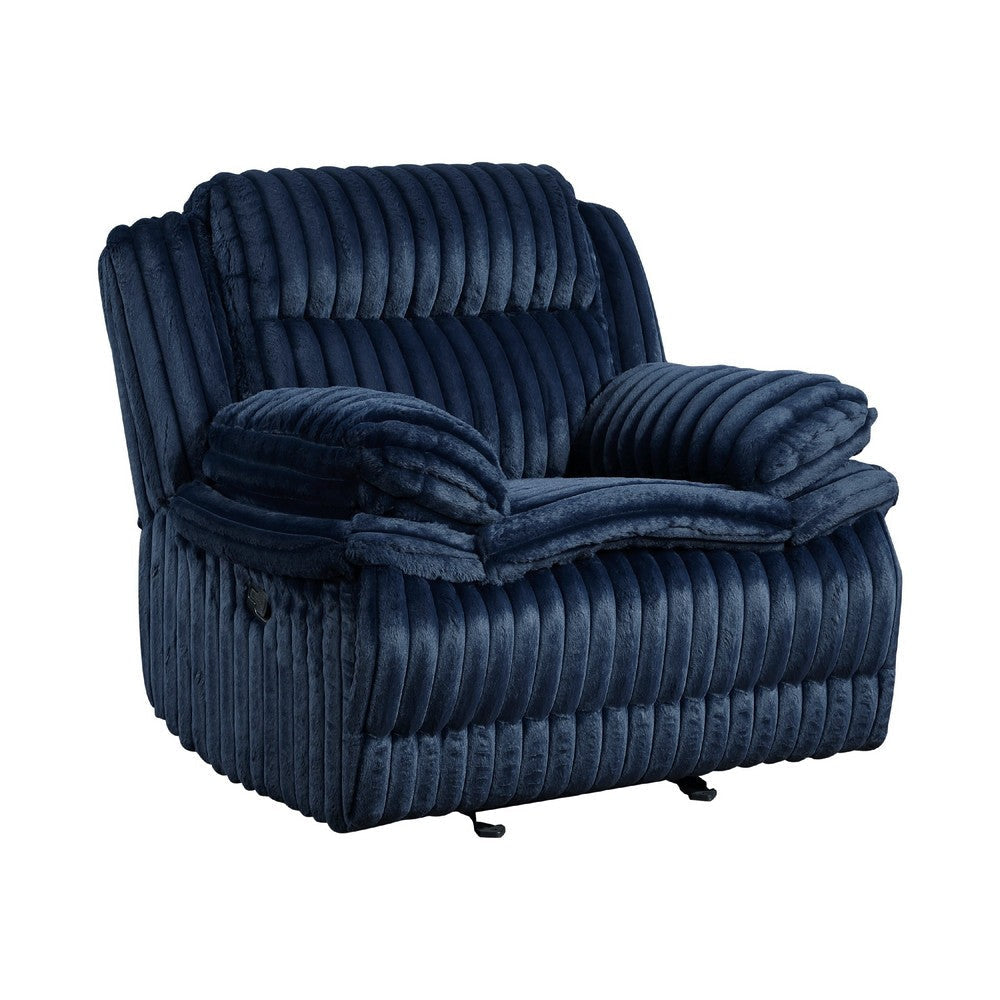 Rexy Manual Glider Recliner Chair | Textured Blue Corduroy Solid Wood