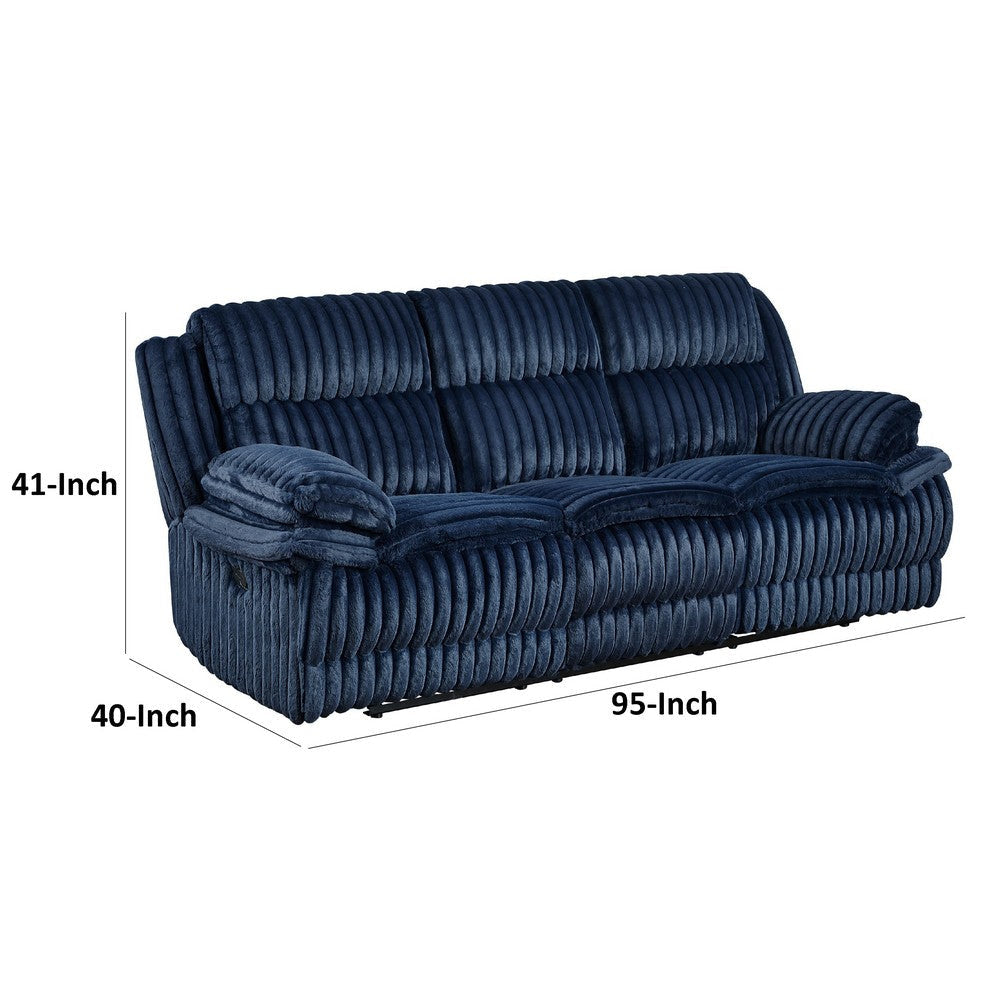 Rexy Manual Double Recliner Sofa | Textured Blue Corduroy 95’’ BM336102