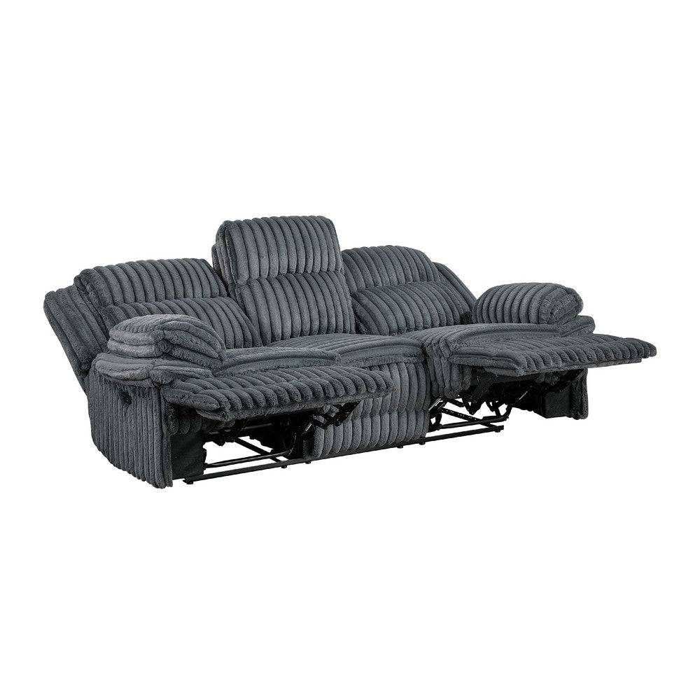 Rexy Manual Double Reclining Sofa | Textured Dark Gray Corduroy 95’’ BM336105
