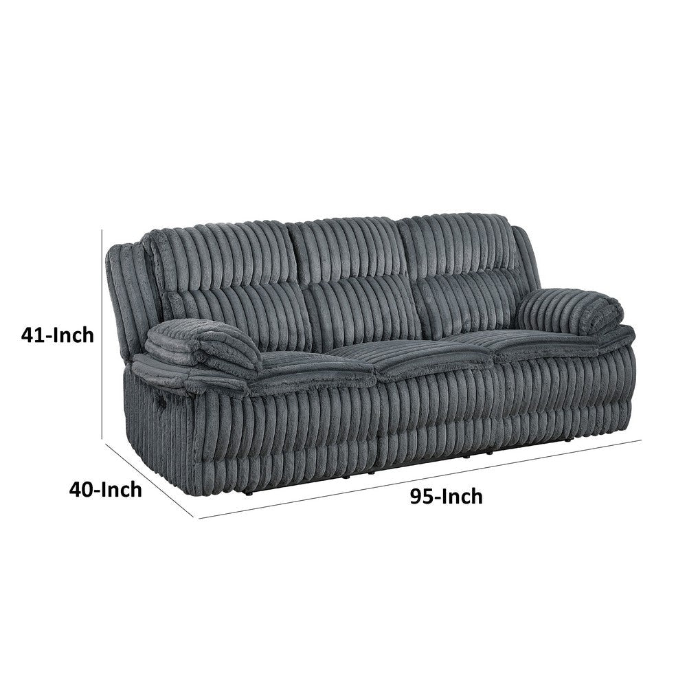 Rexy Manual Double Reclining Sofa | Textured Dark Gray Corduroy 95’’ BM336105