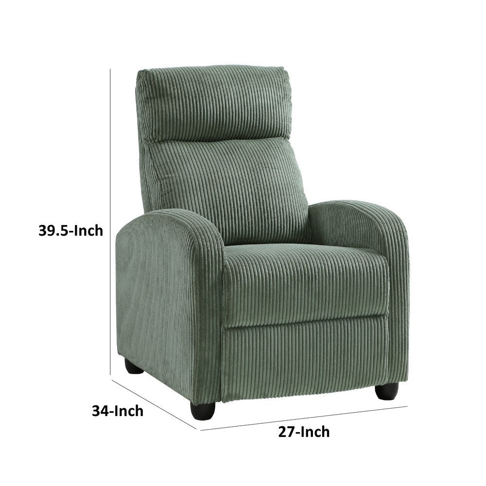 Pary Manual Push Back Reclining Chair with Green Ribbed Corduroy BM336111