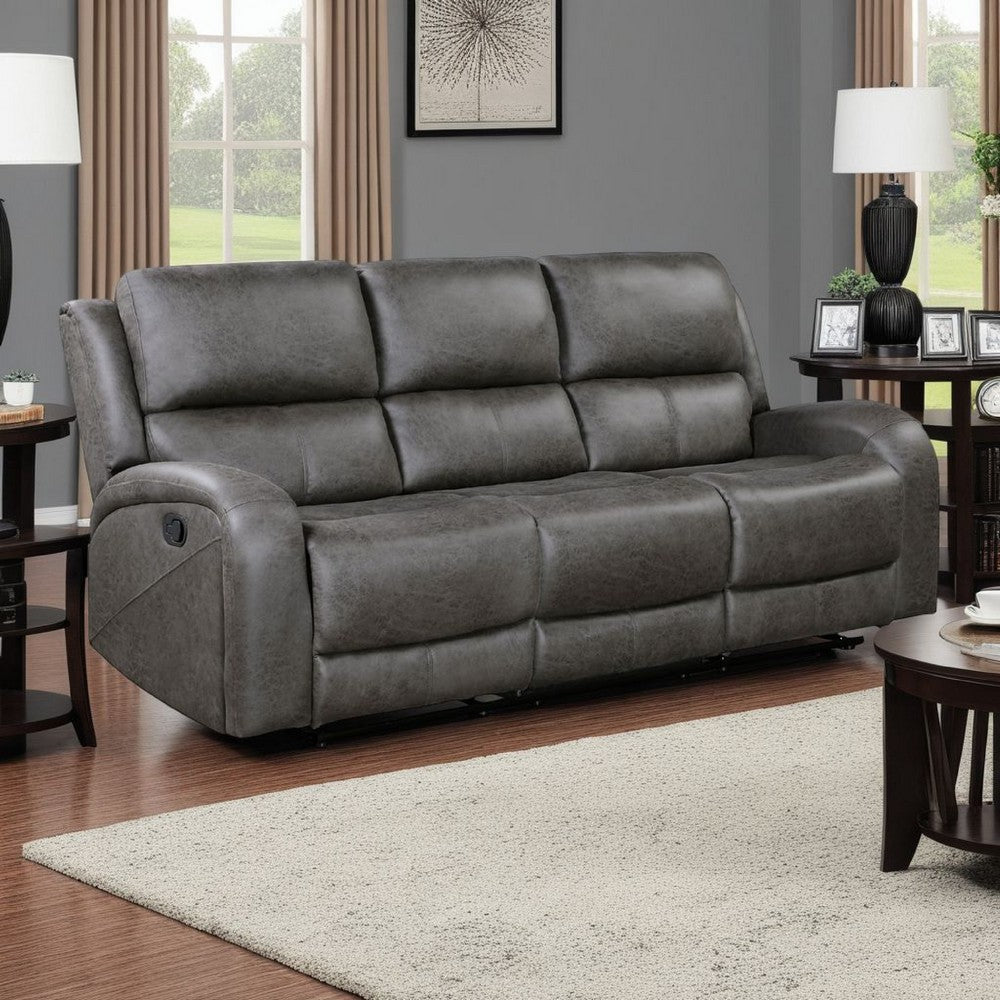 Patsy Manual Double Recliner Sofa | Gray Polished Microfiber 85"