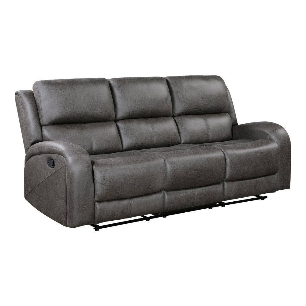 Patsy Manual Double Recliner Sofa | Gray Polished Microfiber 85"
