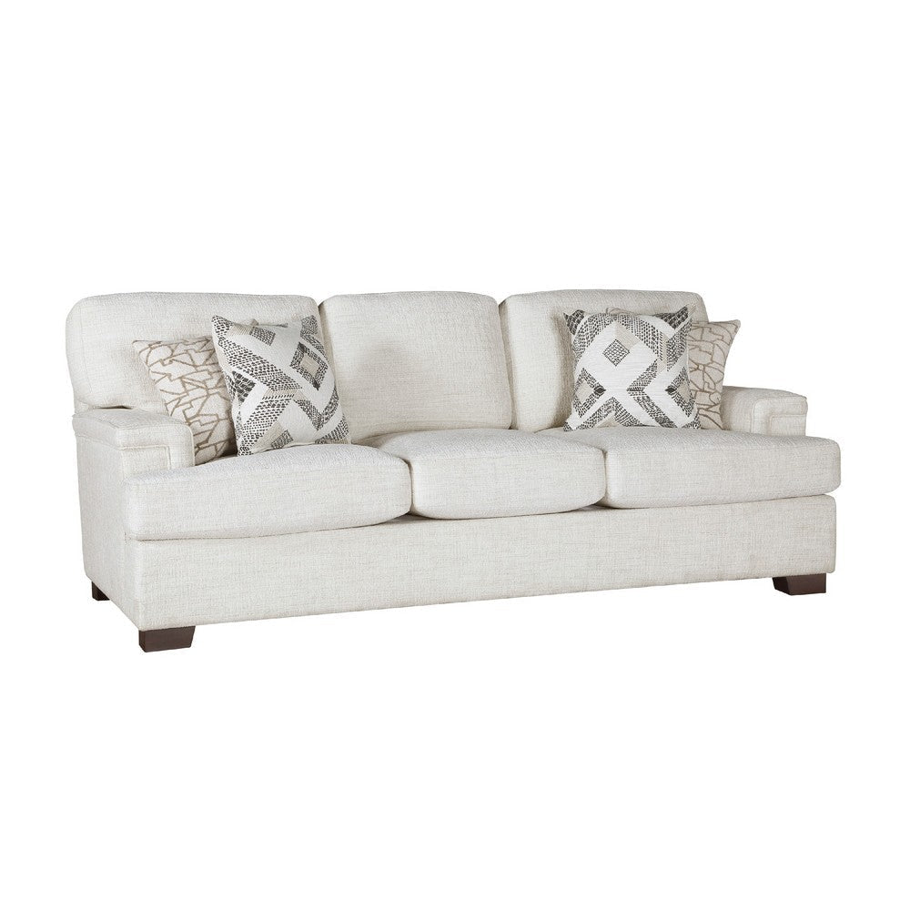Osy Sofa with 4 Accent Pillows | 91" | Soft Ivory Chenille
