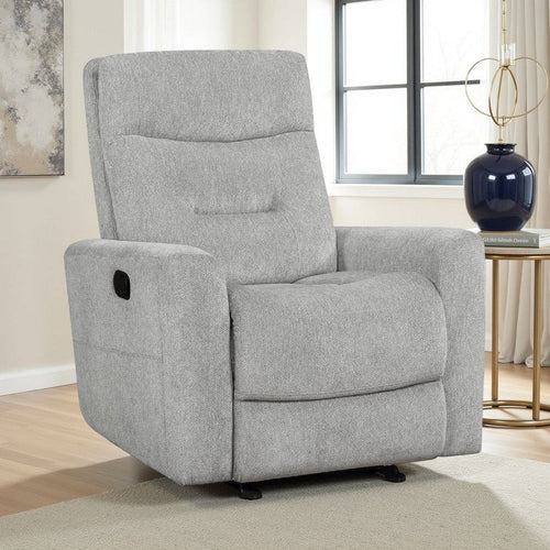 Lyns Manual Glider Recliner Armchair | Soft Gray Chenille | Solid Wood