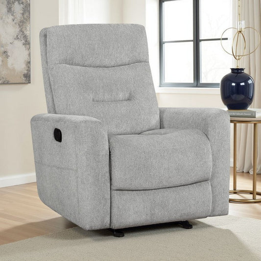 Lyns Manual Glider Recliner Armchair | Soft Gray Chenille | Solid Wood