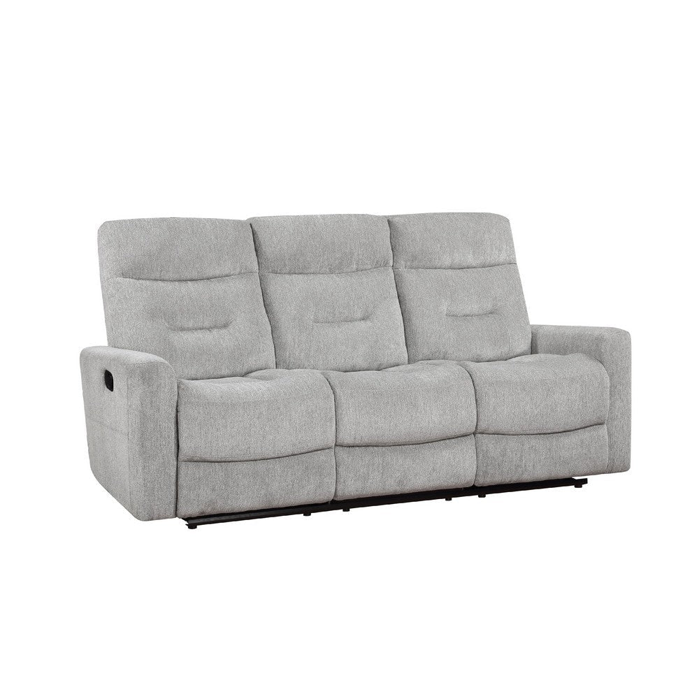 Lyns Manual Double Recliner Sofa | Soft Gray Chenille 81"