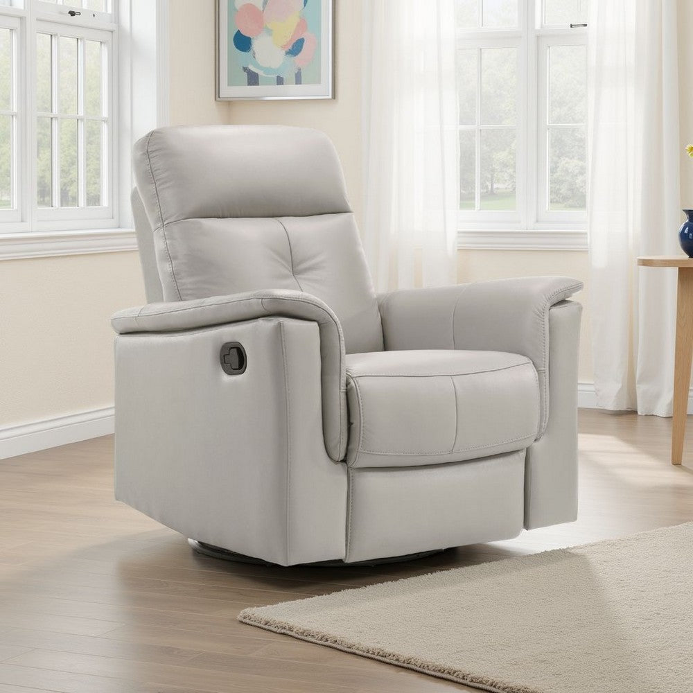 Briz Manual Swivel Recliner Chair | Top Grain Leather Silver Gray