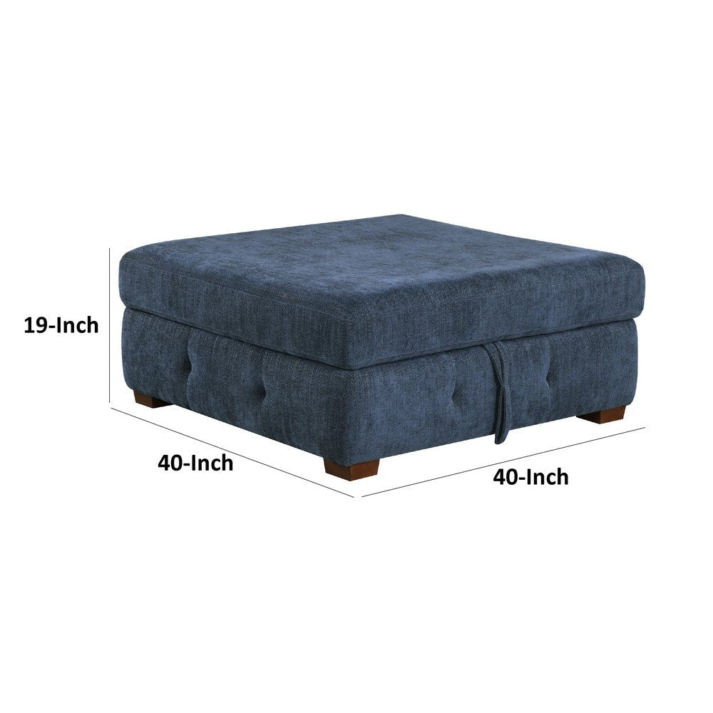 Rez Storage Ottoman | 40’’ | Tufted Blue Chenille Cushion BM336127