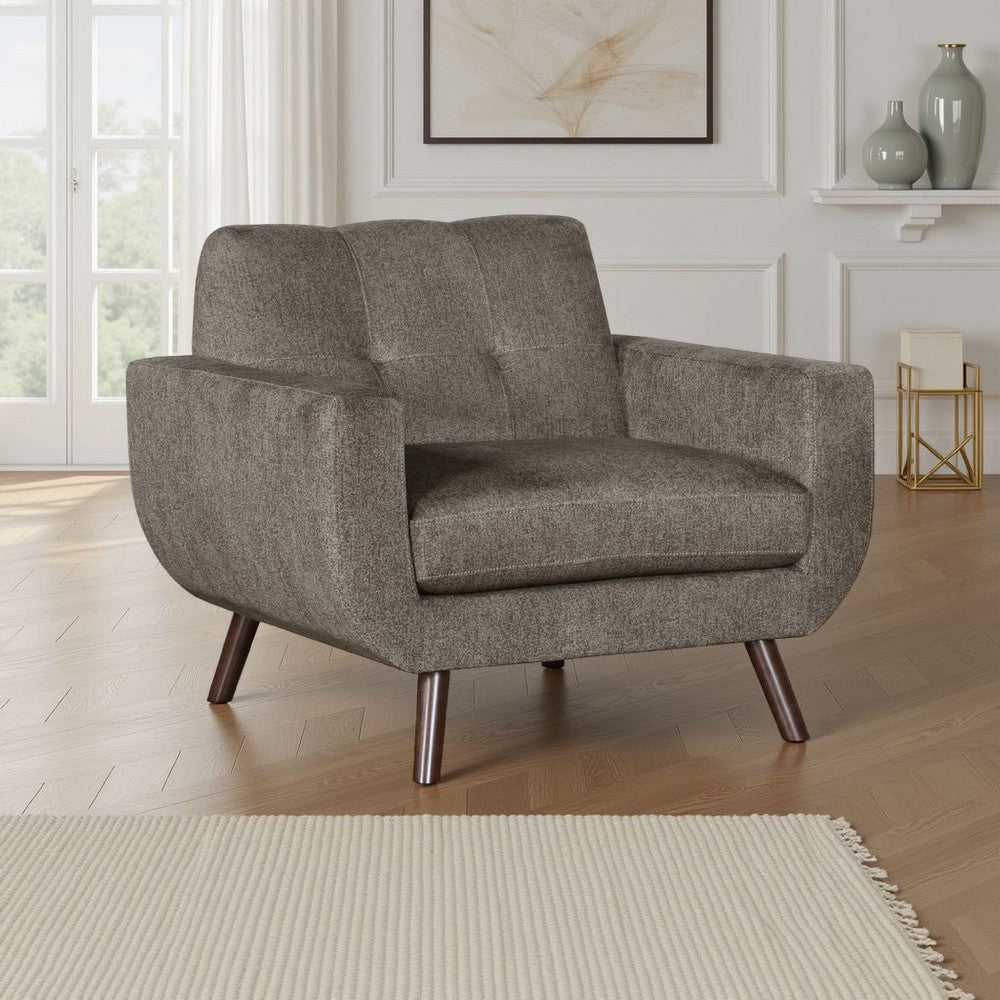 Jany Accent Chair | Tufted Brown Textured Microfiber | Walnut Tone