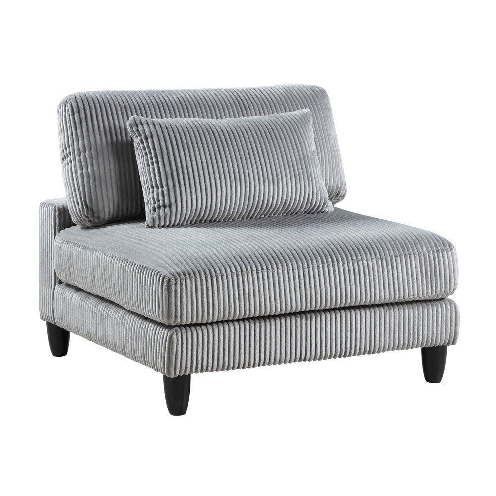 Mear Modular Armless Chair w Black Solid Wood Legs | Gray Corduroy