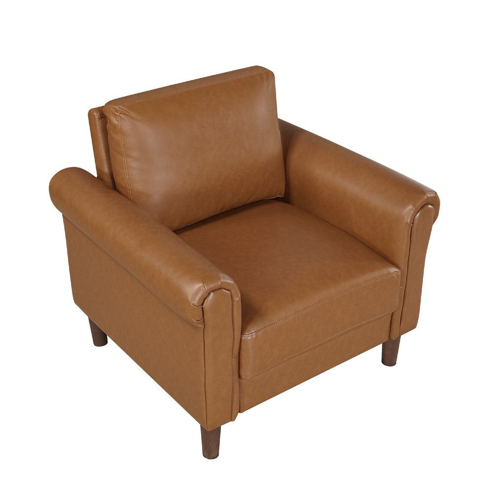 Lo Accent Armchair w Rolled Arms | Mid Century Brown Faux Leather BM336145
