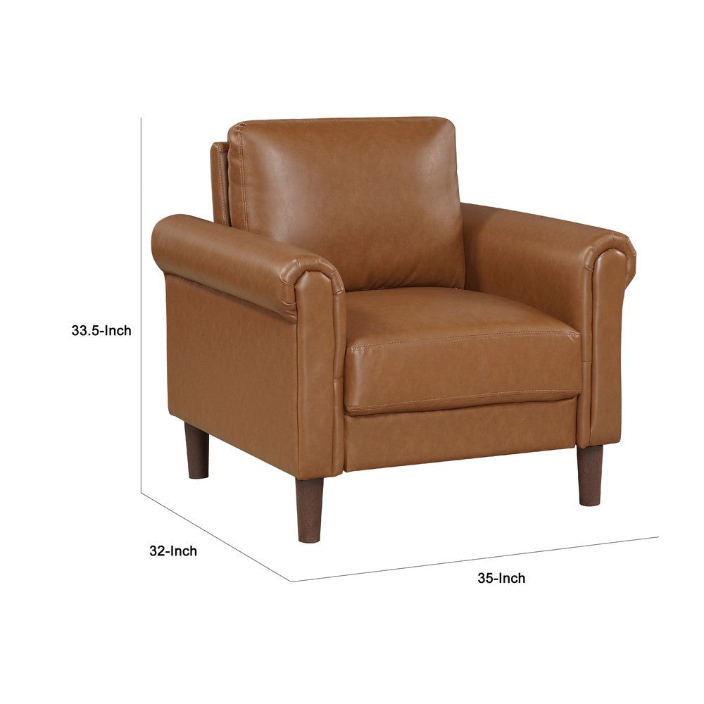 Lo Accent Armchair w Rolled Arms | Mid Century Brown Faux Leather BM336145