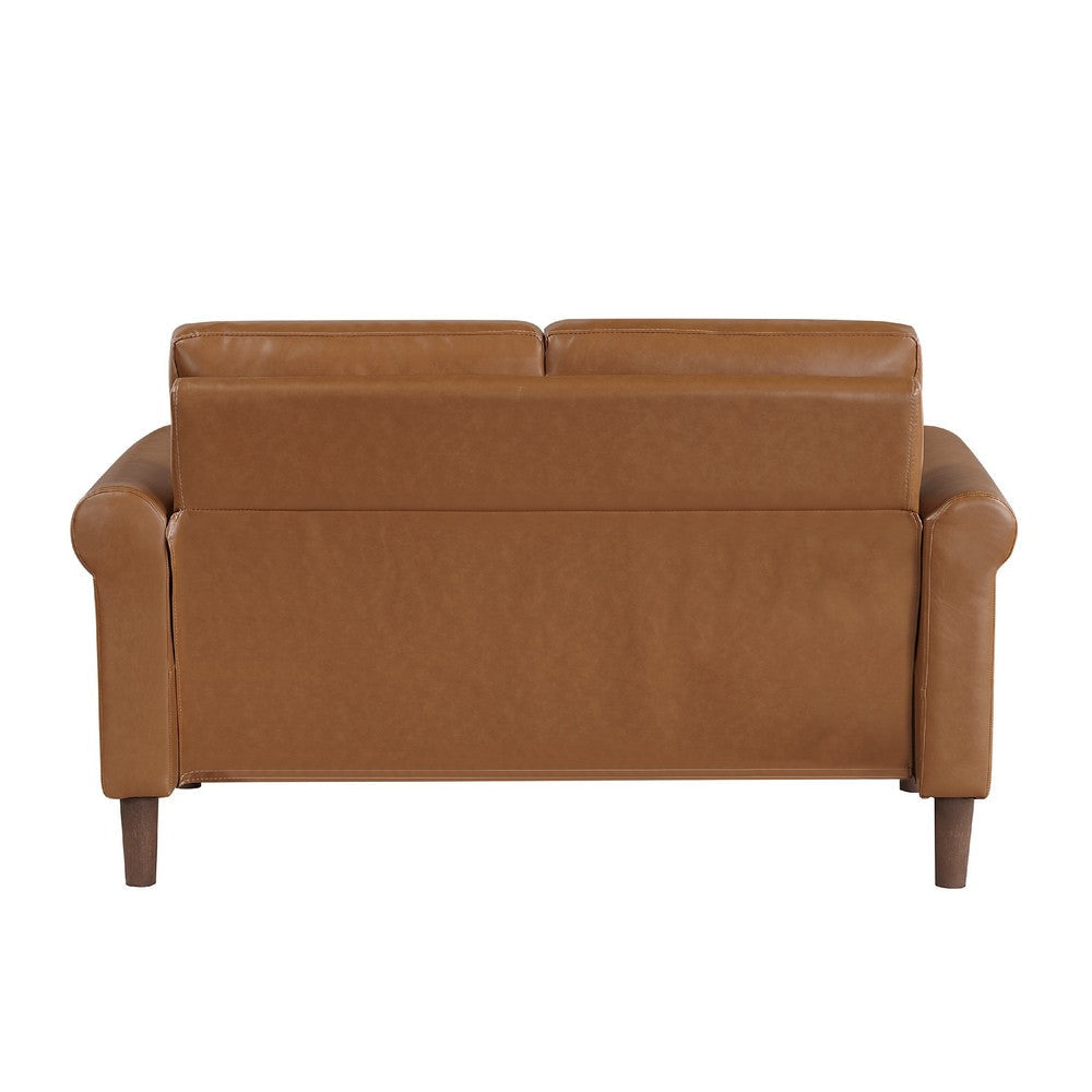 Lo Loveseat w Rolled Arms | Mid Century Brown Faux Leather 57’’ BM336146