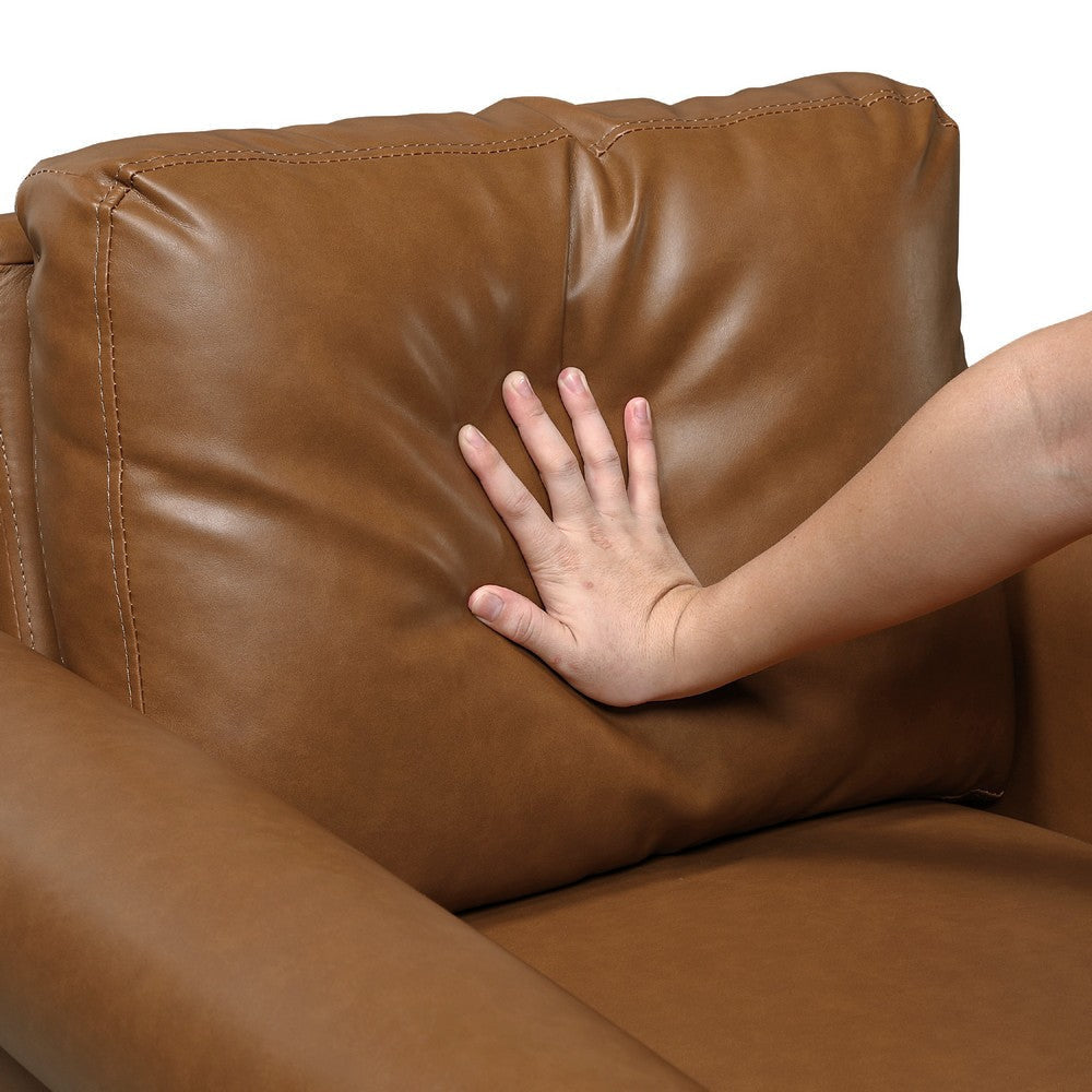 Lo Loveseat w Rolled Arms | Mid Century Brown Faux Leather 57’’ BM336146