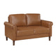 Lo Loveseat w Rolled Arms | Mid Century Brown Faux Leather 57"