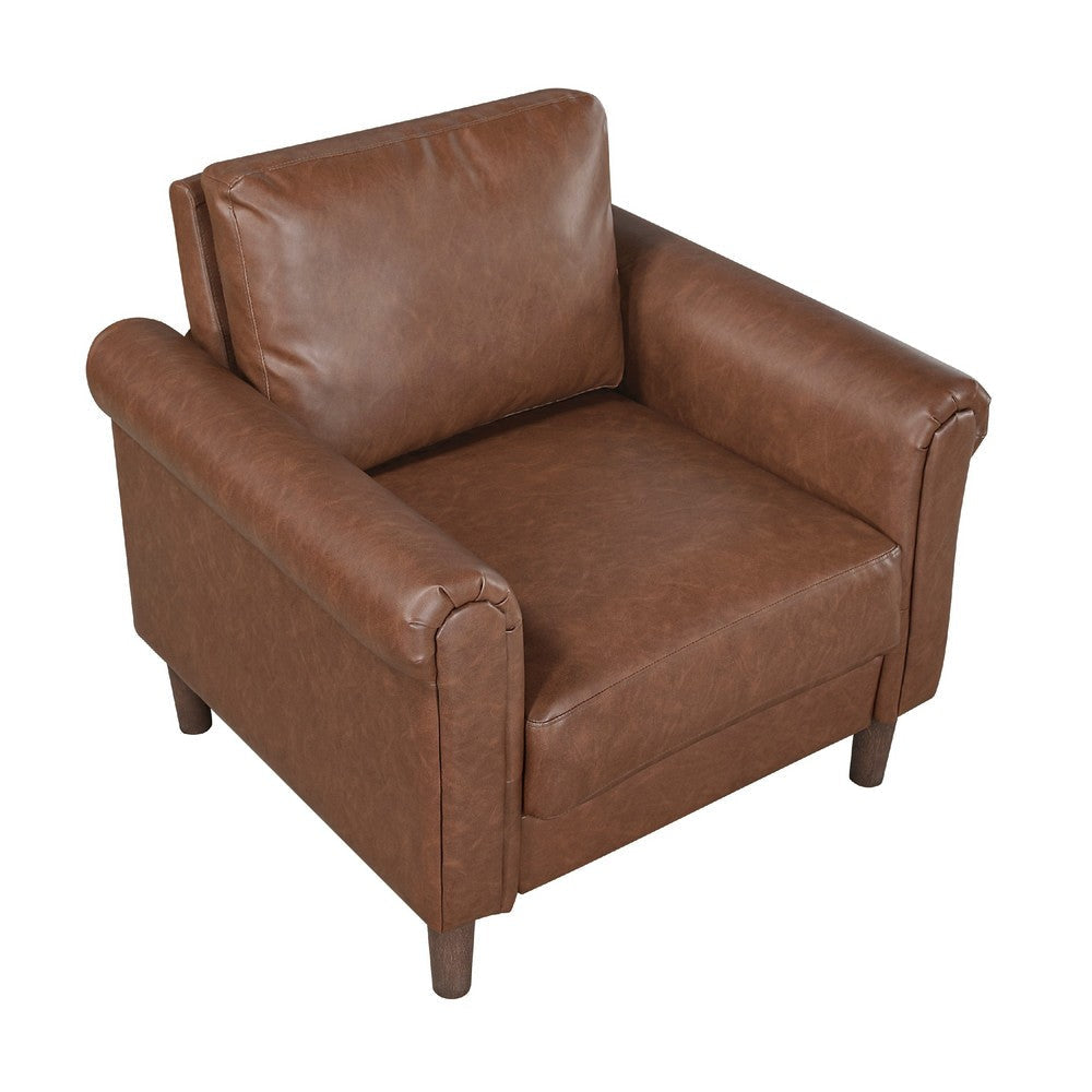 Lo Accent Chair w Rolled Arms | Mid Century Dark Brown Faux Leather BM336148