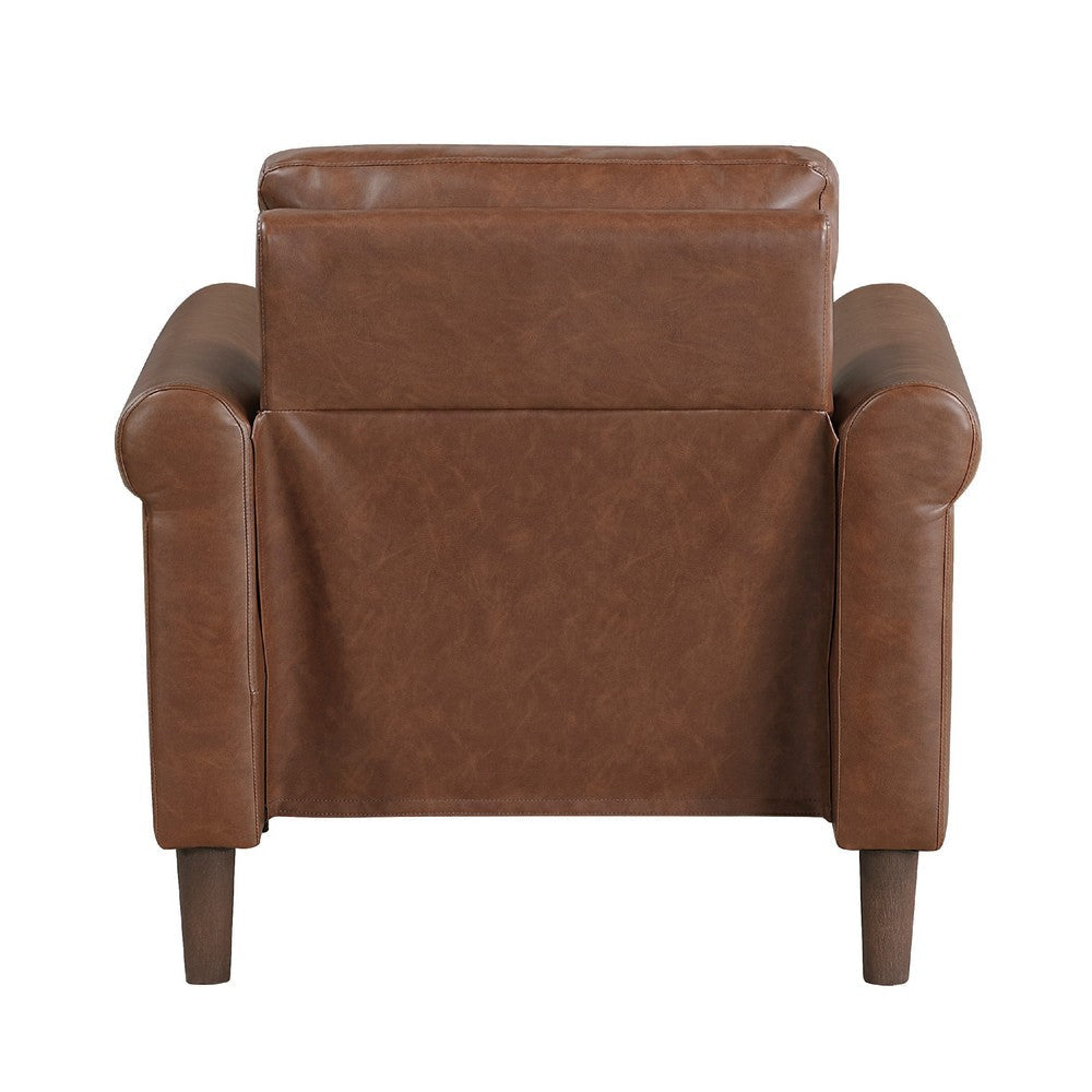 Lo Accent Chair w Rolled Arms | Mid Century Dark Brown Faux Leather BM336148