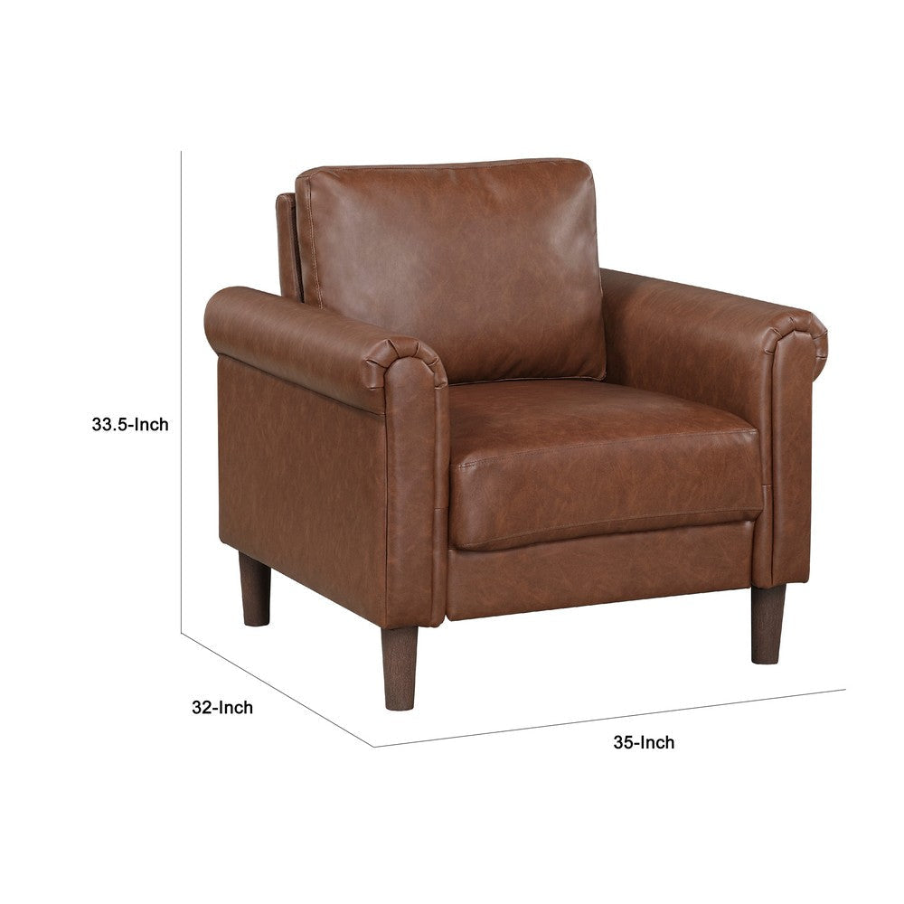 Lo Accent Chair w Rolled Arms | Mid Century Dark Brown Faux Leather BM336148