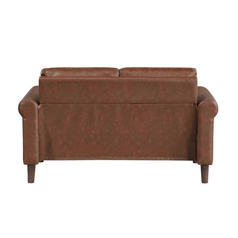 Lo Loveseat w Rolled Arms | Mid Century Dark Brown Faux Leather 57’’ BM336149