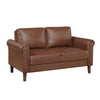 Lo Loveseat w Rolled Arms | Mid Century Dark Brown Faux Leather 57"