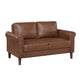 Lo Loveseat w Rolled Arms | Mid Century Dark Brown Faux Leather 57"