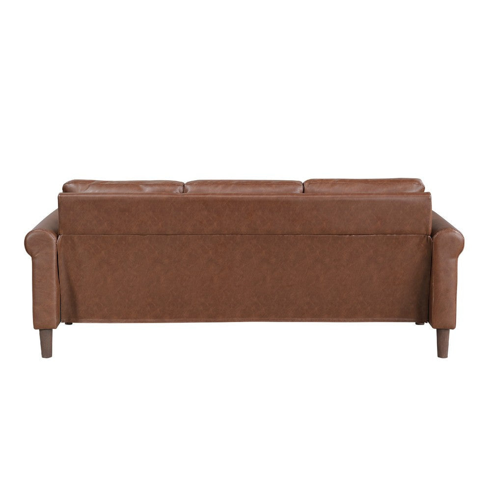 Lo Sofa w Rolled Arms | Mid Century Dark Brown Faux Leather 79’’ BM336150