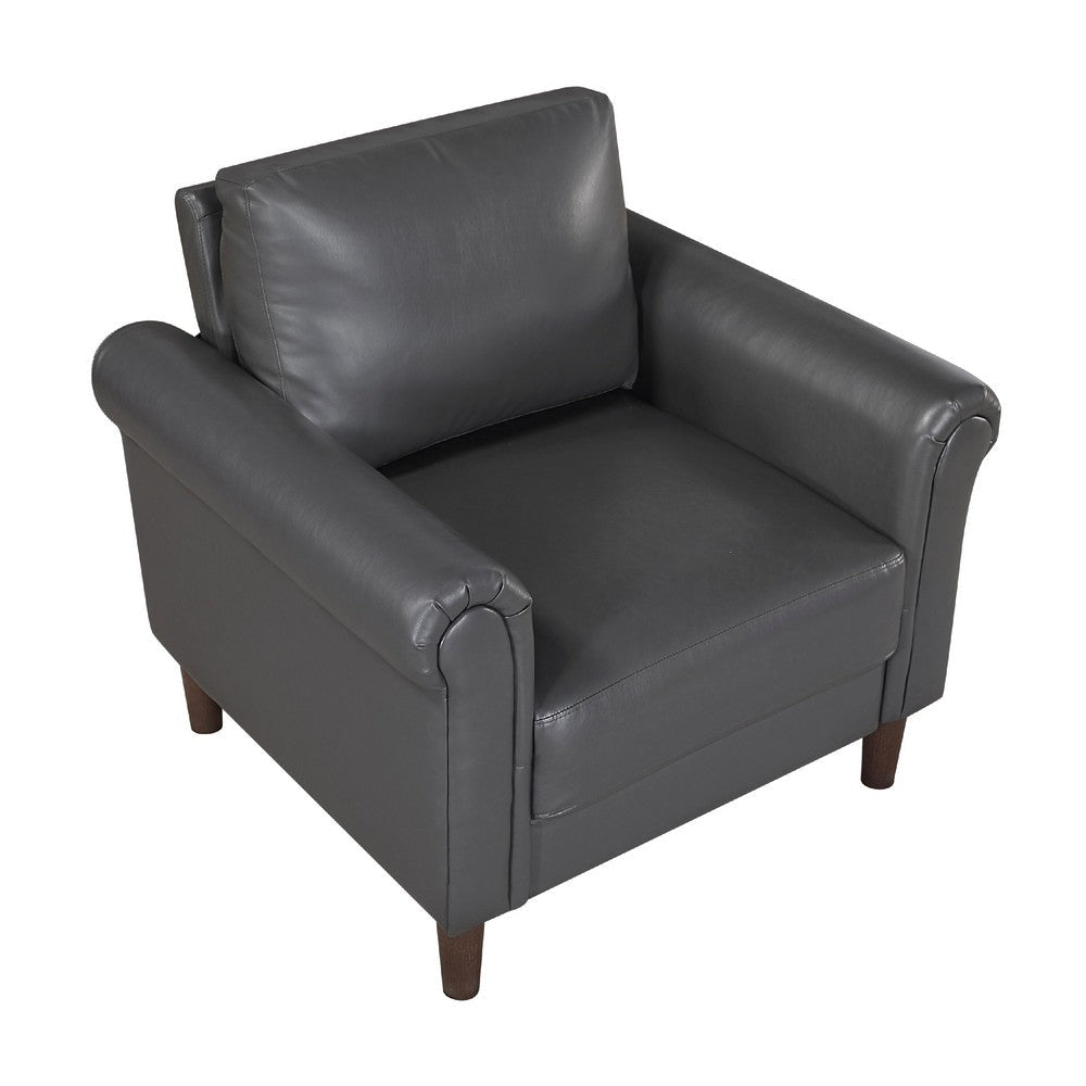 Lo Accent Chair w Rolled Arms | Midcentury Dark Gray Faux Leather BM336151