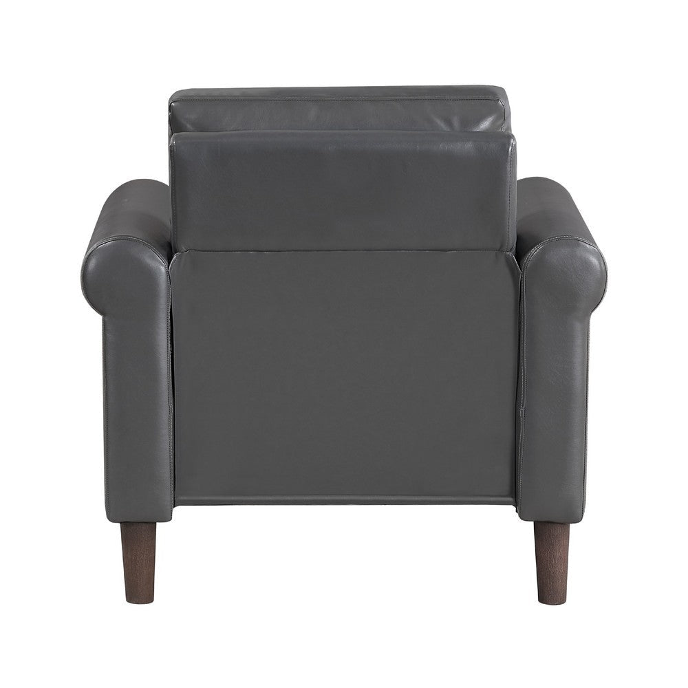 Lo Accent Chair w Rolled Arms | Midcentury Dark Gray Faux Leather BM336151