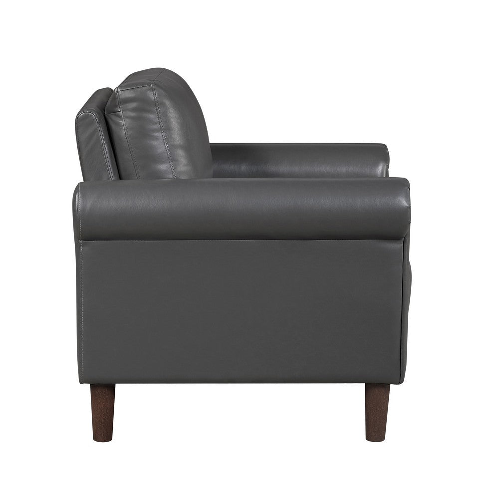 Lo Accent Chair w Rolled Arms | Midcentury Dark Gray Faux Leather BM336151