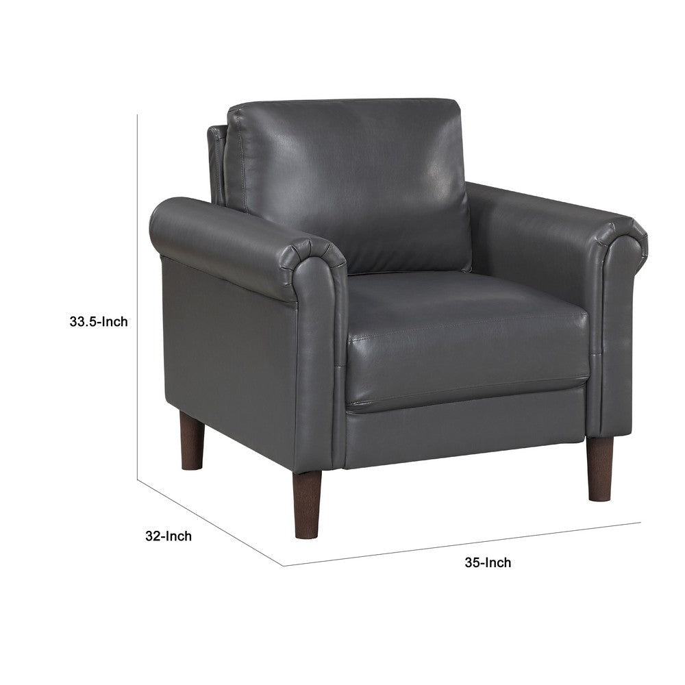 Lo Accent Chair w Rolled Arms | Midcentury Dark Gray Faux Leather BM336151