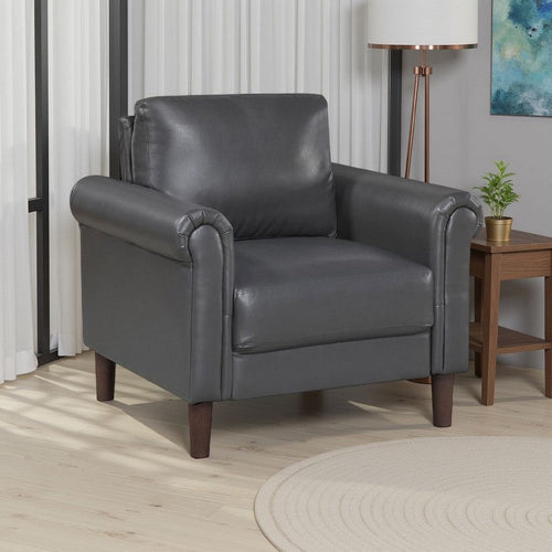 Lo Accent Chair w Rolled Arms | Midcentury Dark Gray Faux Leather