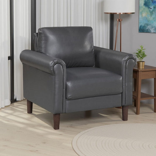 Lo Accent Chair w Rolled Arms | Midcentury Dark Gray Faux Leather