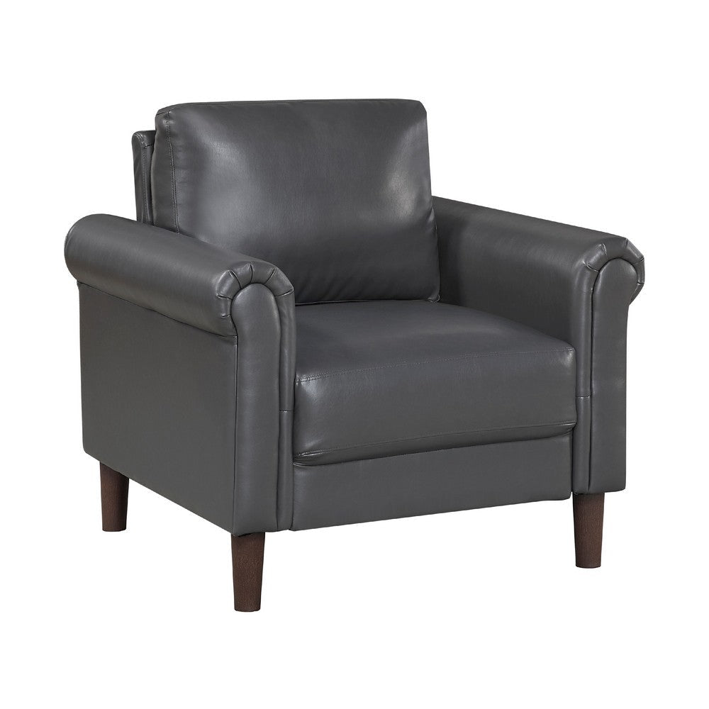 Lo Accent Chair w Rolled Arms | Midcentury Dark Gray Faux Leather 