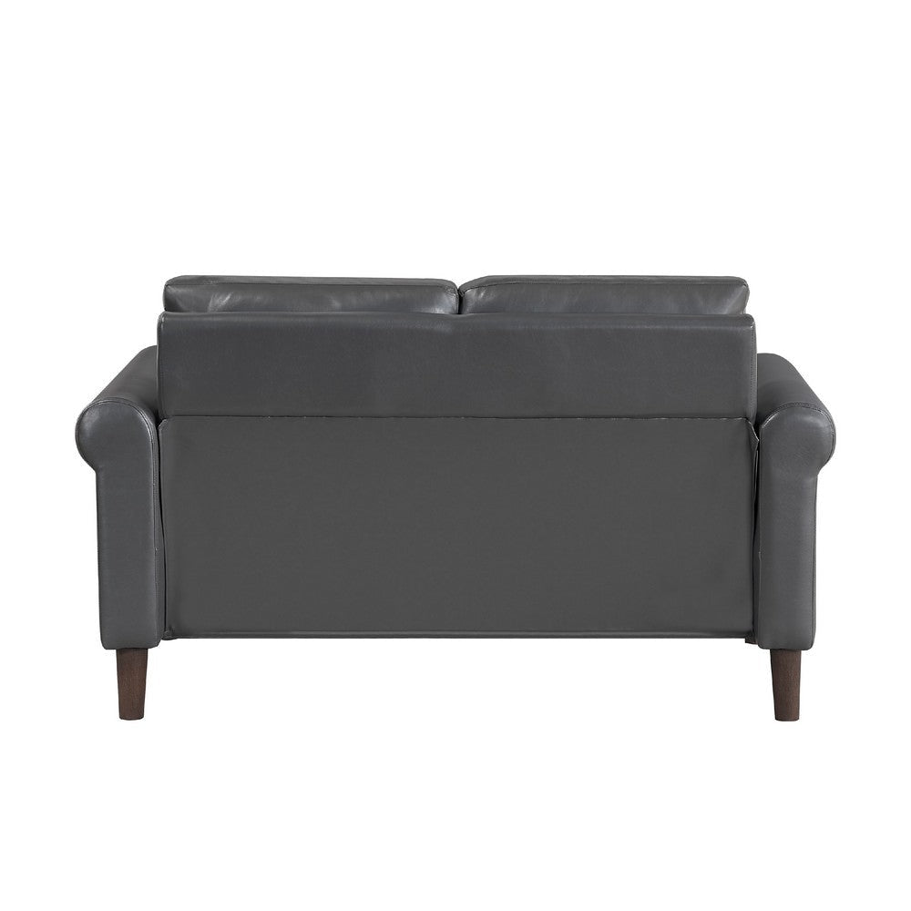 Lo Loveseat w Rolled Arms | Midcentury Dark Gray Faux Leather 57’’ BM336152