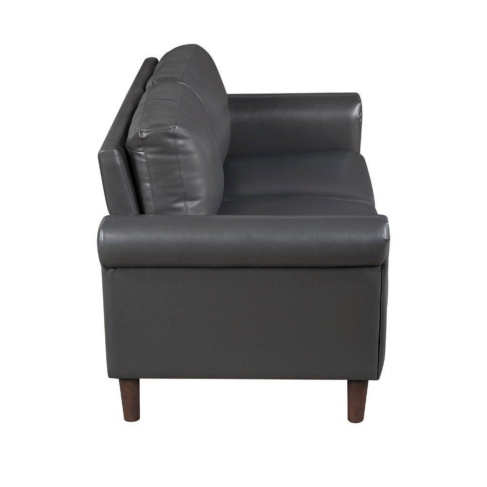 Lo Loveseat w Rolled Arms | Midcentury Dark Gray Faux Leather 57’’ BM336152