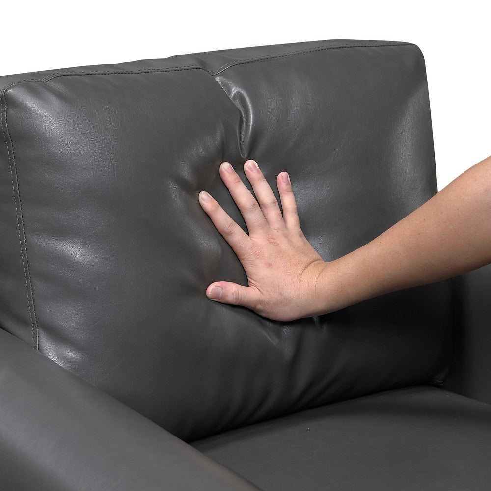 Lo Loveseat w Rolled Arms | Midcentury Dark Gray Faux Leather 57’’ BM336152