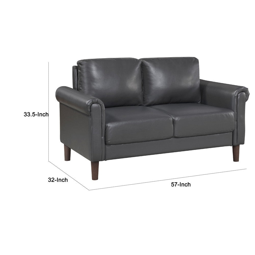Lo Loveseat w Rolled Arms | Midcentury Dark Gray Faux Leather 57’’ BM336152